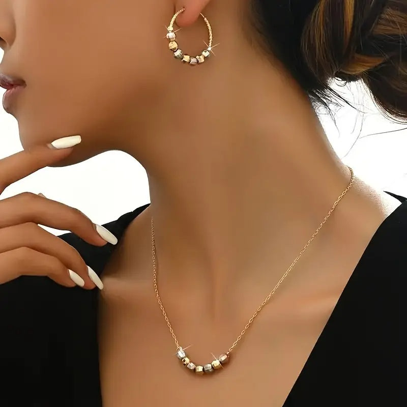 14K Guldpläterat Koppar Smyckesset – Örhängen & Halsband