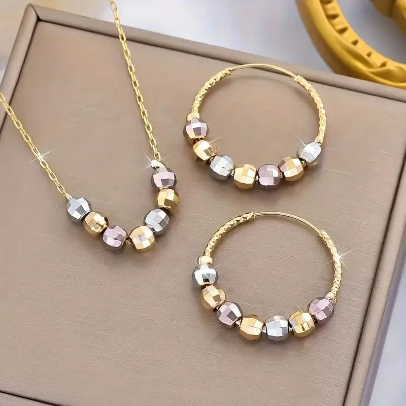 14K Guldpläterat Koppar Smyckesset – Örhängen & Halsband